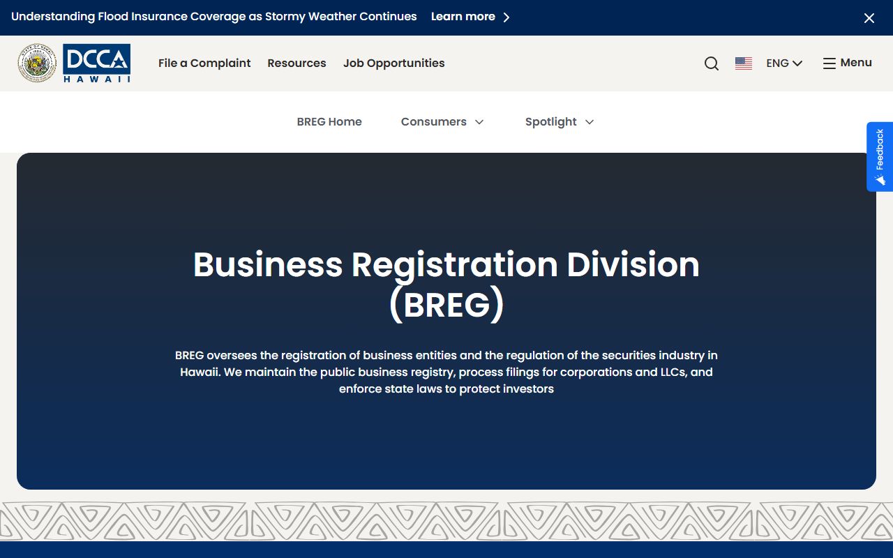 Hawaii DCCA Business Registration for probate estate businesses