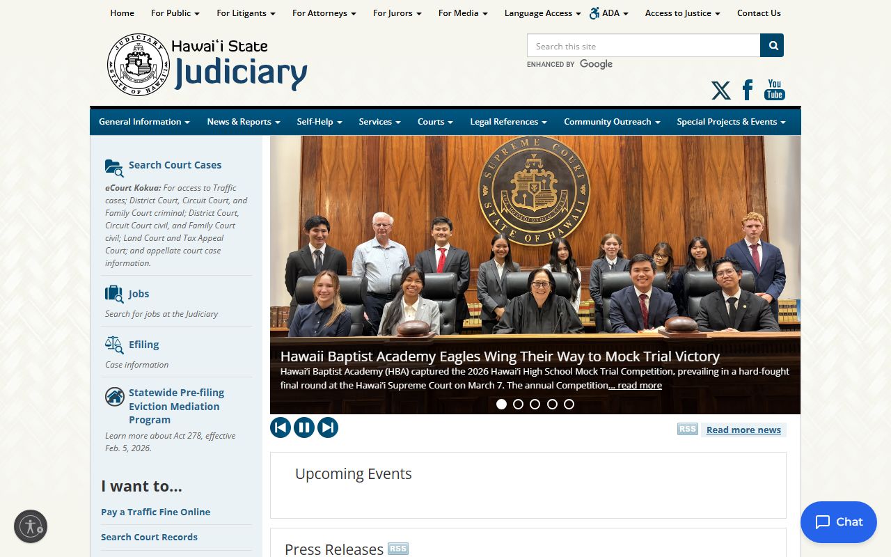 Hawaii State Judiciary main portal for probate court records