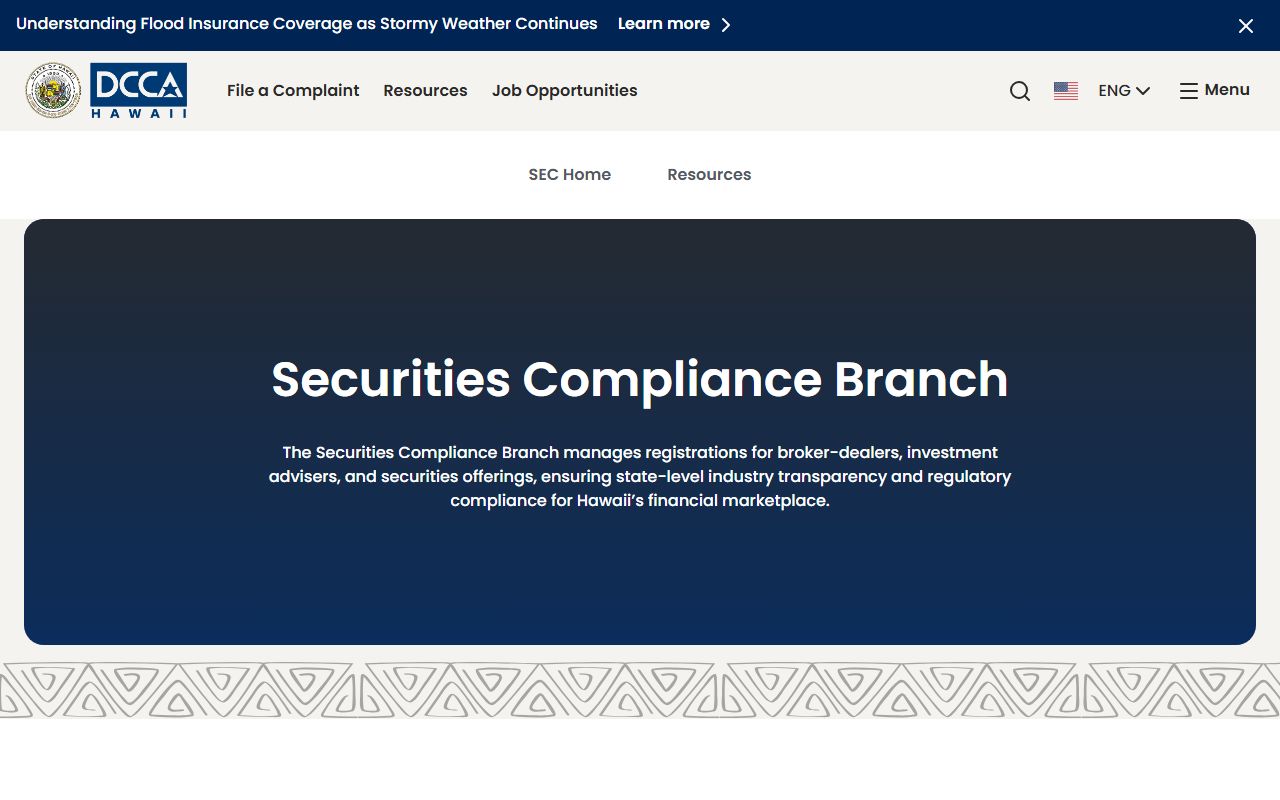 Hawaii Securities Compliance Branch for probate estate accounts